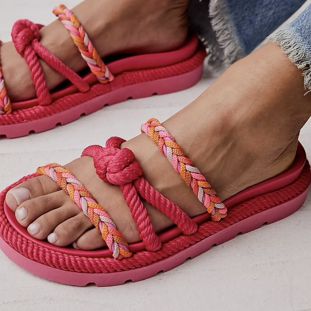 Schutz Erin Rope Platform Sandals Womens 7 Pink Braided Slide Free People